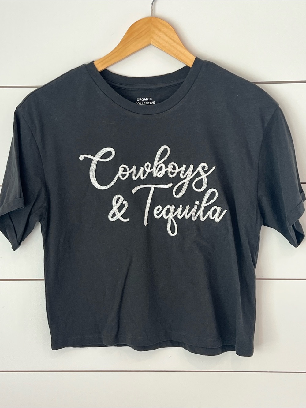 Cowboys‎ & Tequila Tee - Charcoal/ Embroidered 100% organic cotton/ western
